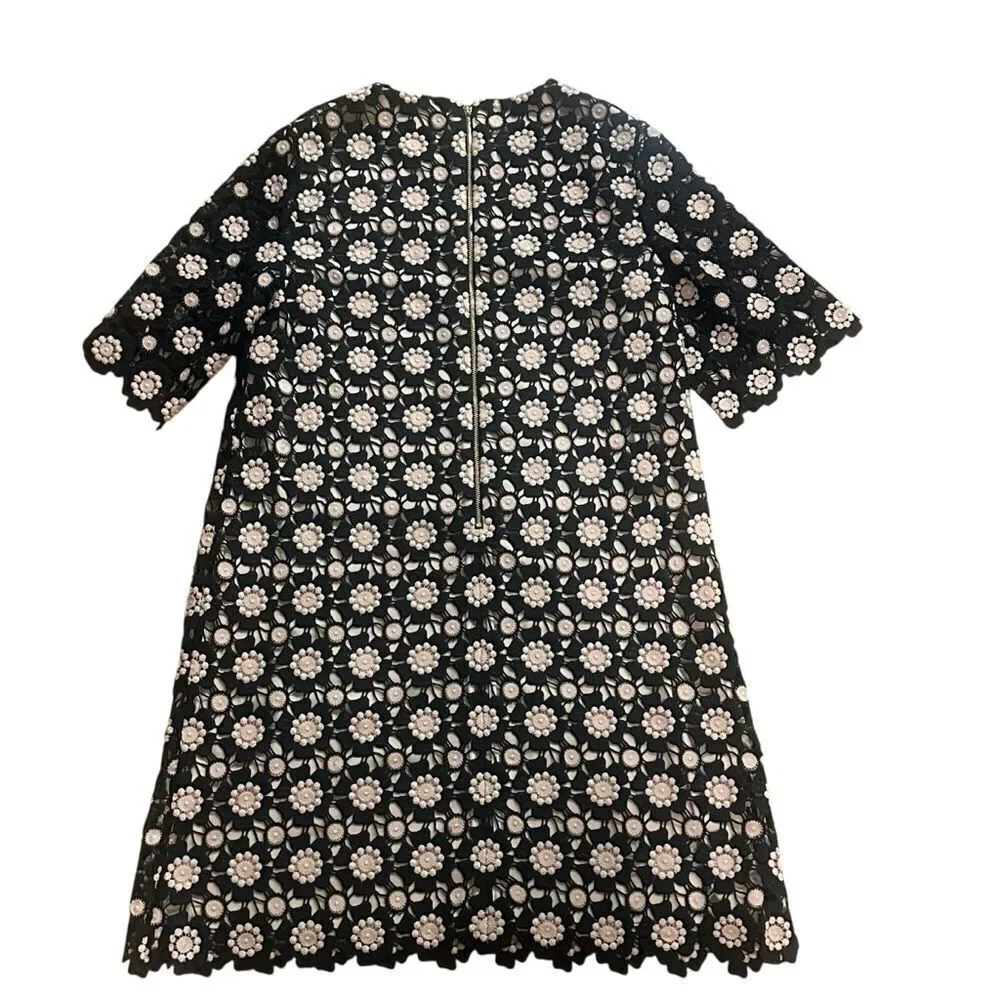 Kate Spade Black Pink Flower Lace Shift Dress Size 2
